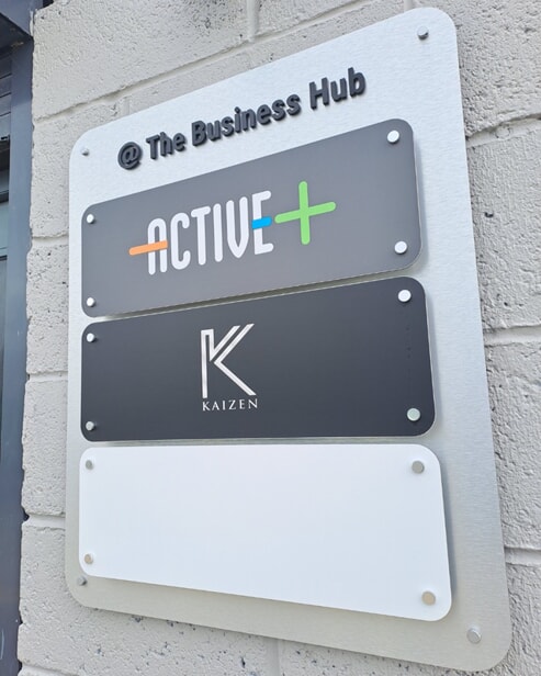 An image of the Active + business hub signage.